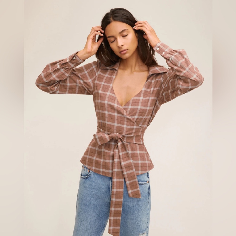 INTERMIX X MARISSA WEBB long sleeve wrap plaid top  XS